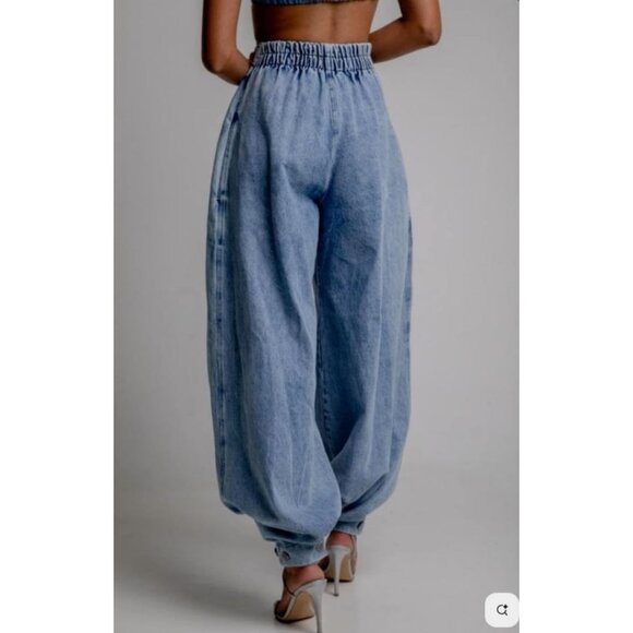 Women's High Waisted Wide Leg Denim Jeans Casual Vintage Trousers - Picture 3 of 7